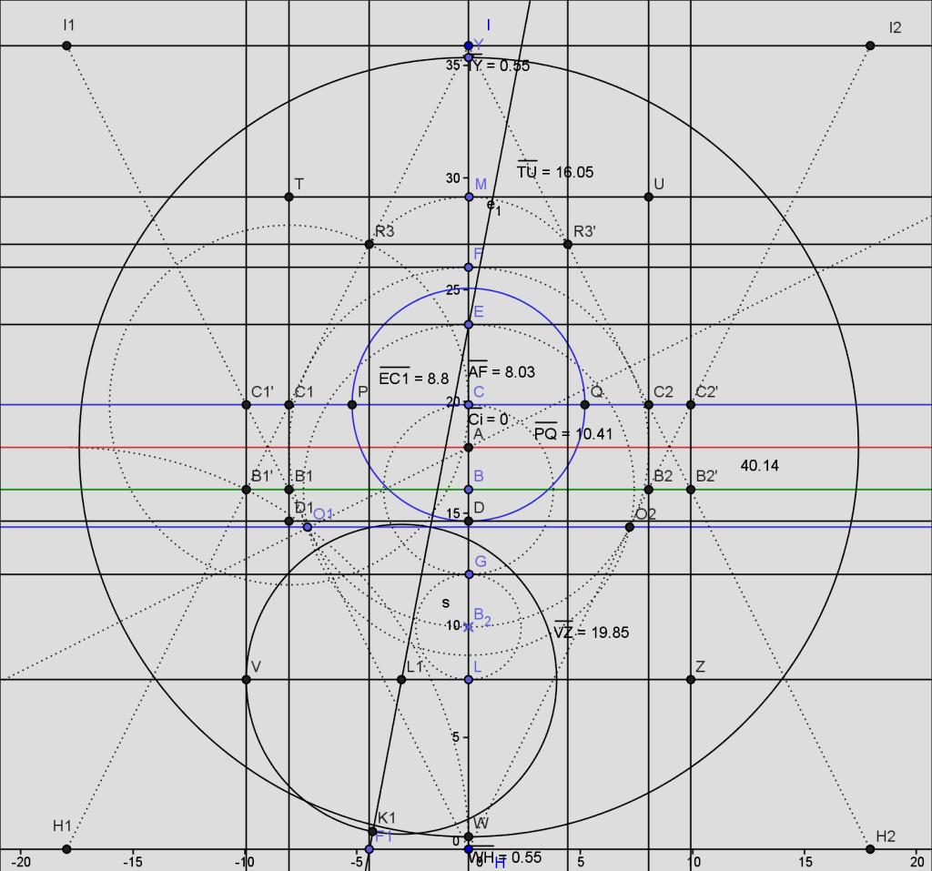 1- Si traccia il quadrato I1-I2-H2-H1 di lato I1-I2 di 35.9 mm 2- Il punto A è il punto medio sulla linea di mezzeria (35.9/2=17.