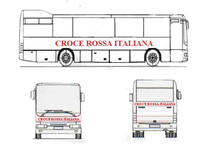 AUTOBUS da trasporto Allegato 08 / 10 (VEI) Per gli autobus da trasporto le strisce rosse sono sostituite dalla scritta CROCE ROSSA ITALIANA (rossa, con carattere Times