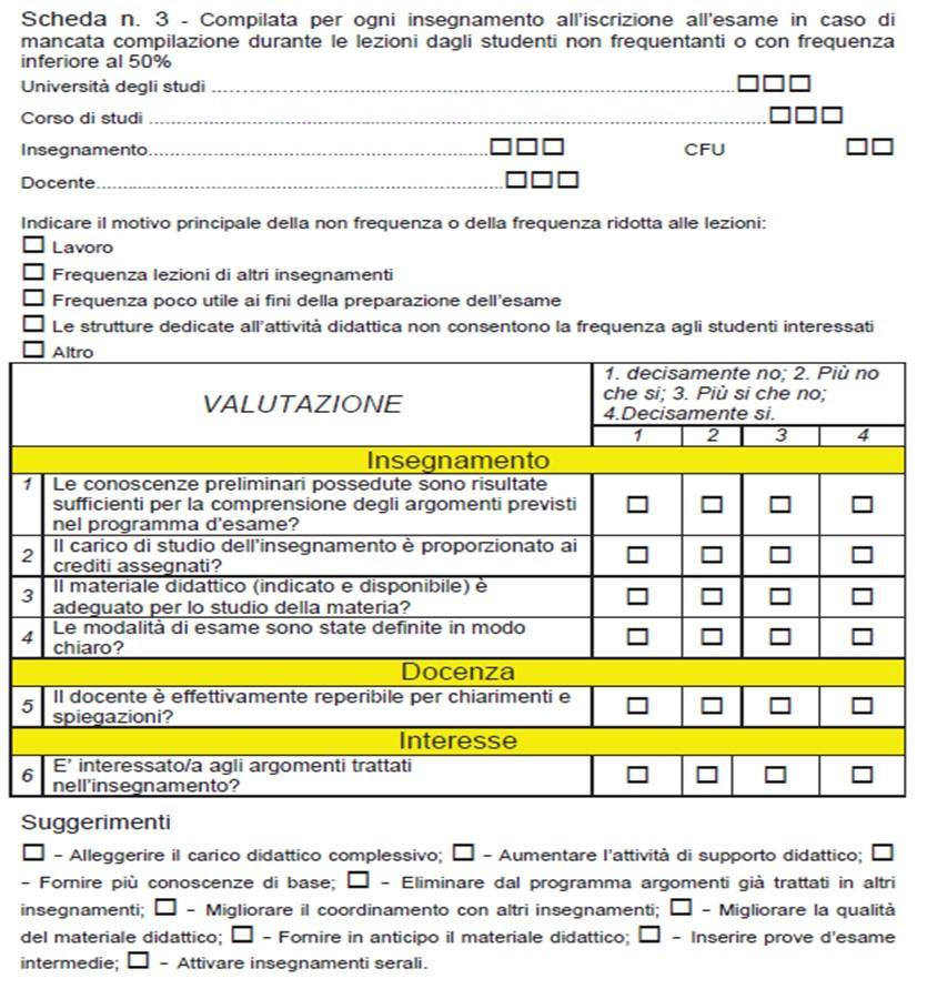 Scheda 3 e 3 bis Studenti non frequentanti, insegnamenti 31. Sono stati aggiunti quesiti al modello AVA/ANVUR? * si Skip to question 32. no Skip to question 35.