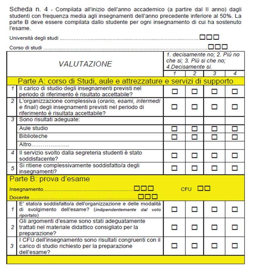 Scheda 4 e 4 bis Studenti non frequentanti, organizzazione corsi 43. Sono stati aggiunti quesiti al modello AVA/ANVUR? * si Skip to question 44. no Skip to question 47.