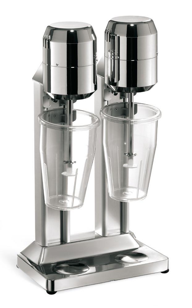 T22 Frullino doppio Milk-shake mixer Opzioni: bicchiere in acciaio inox - agitatore shakerato Base e corpo: alluminio Bicchiere: in policarbonato Interruttore motore: elettrico Funzionamento: con