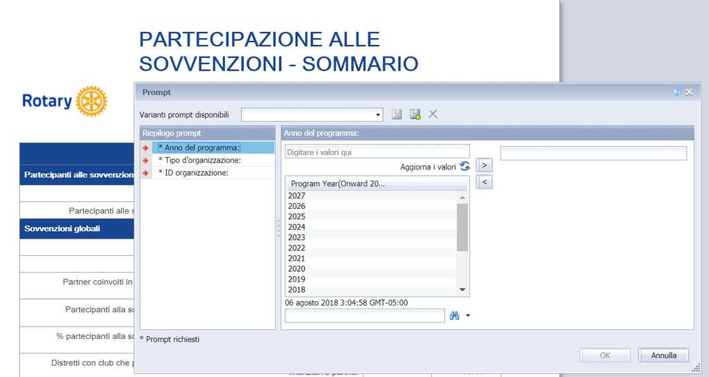 Inserisci uno o più anni e un club, distretto, zona o sezione di zona per i parametri di ricerca.