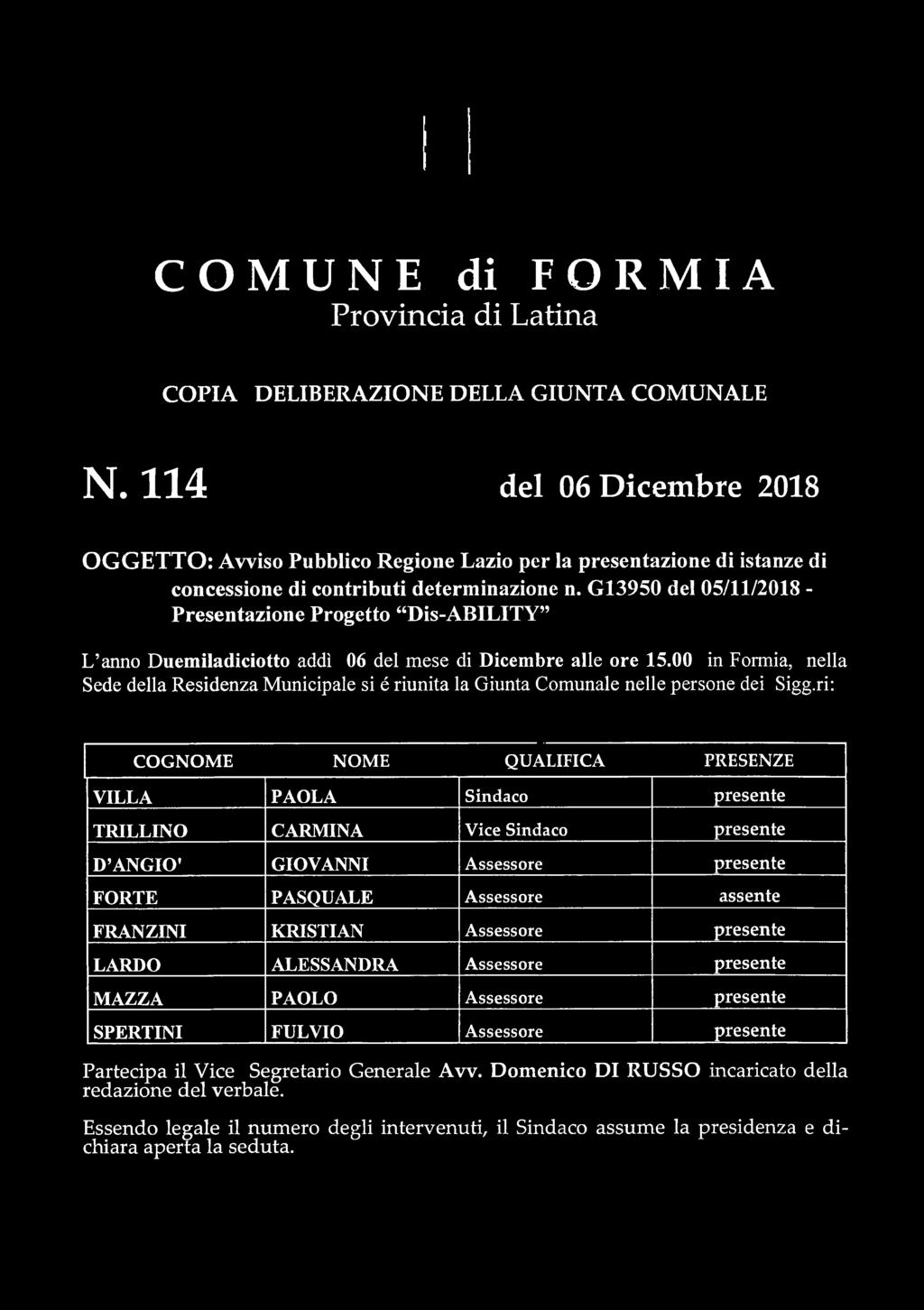 G13950 del 05/11/2018 - Presentazione Progetto Dis-ABILITY L anno Duemiladiciotto addì 06 del mese di Dicembre alle ore 15.