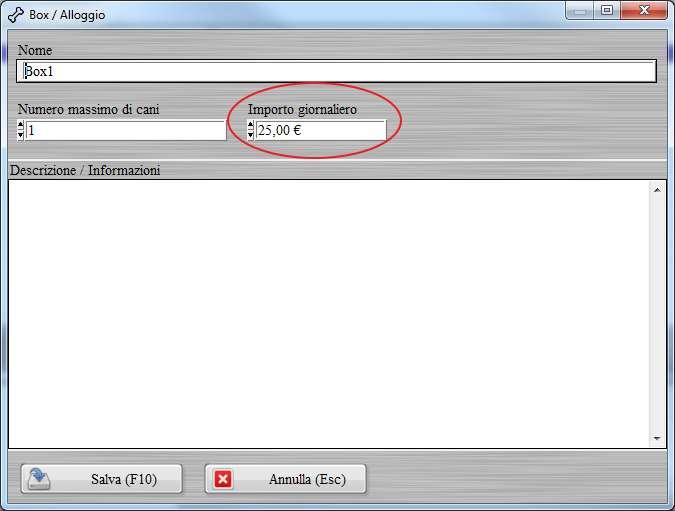 Ad un box è possibile associare anche un eventuale importo giornaliero.