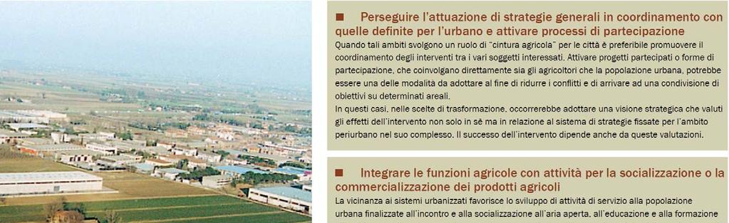 CRITERI GENERALI PER AMBITI: servizi agrourbani Negli ambiti agricoli periurbani realtà