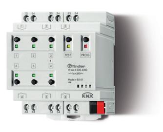 Attuatore con tecnologia KNX - 16 A con 6 contatti, compatto e potente 6 contatti 16 A 250 V AC, configurabili individualmente NO o NC Indicatori LED per ogni uscita Funzioni e temporizzazioni per