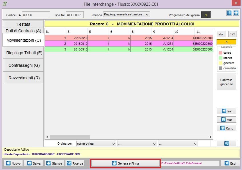 7. Invio del file Cliccare sul pulsante Genera e Firma (da qualsiasi