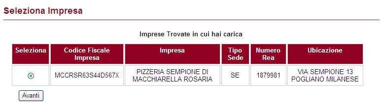 2. Selezione impresa All operatore viene richiesto di confermare i dati identificativi dell impresa per cui si richiede il finanziamento.