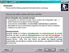 Installazione di EasyPHP (1.8) Step 11 Installazione di EasyPHP (1.8) Step 12 Occorre a questo punto scegliere la cartella di destinazione nella quale installare il software.