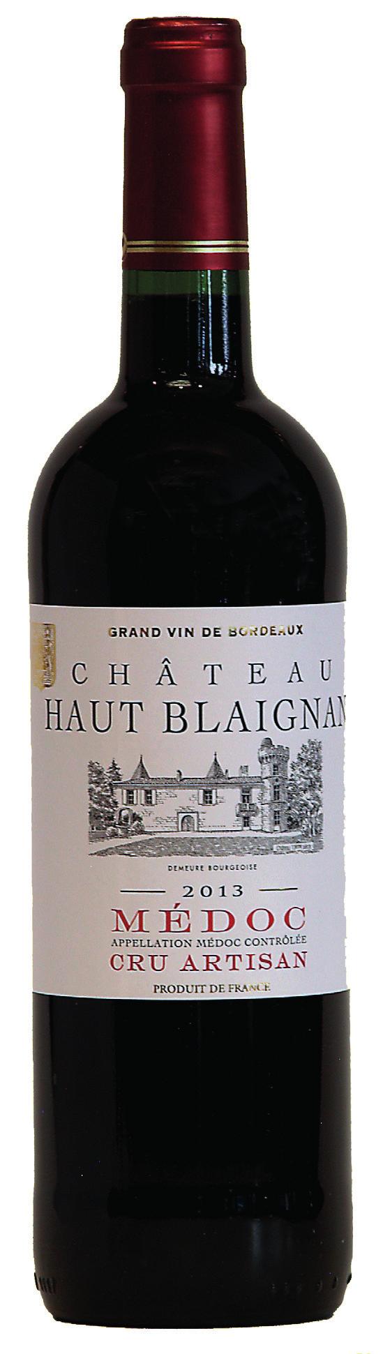 Château Haut Blaignan Médoc Cru Artisan 2013 50% cabernet-sauvignon, 47% merlot, 3% cabernetfranc. Di un colore granato intenso con riflessi rubino.