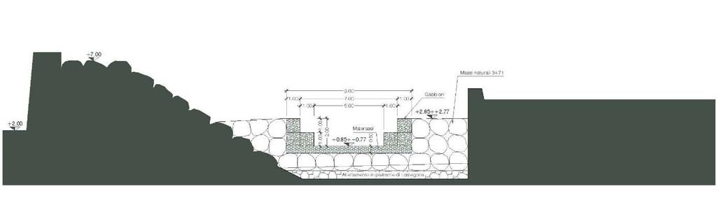 VALLONE TUDISCA: Sezione A-A Le sponde nel tratto di foce sono realizzate con gabbioni di sezione