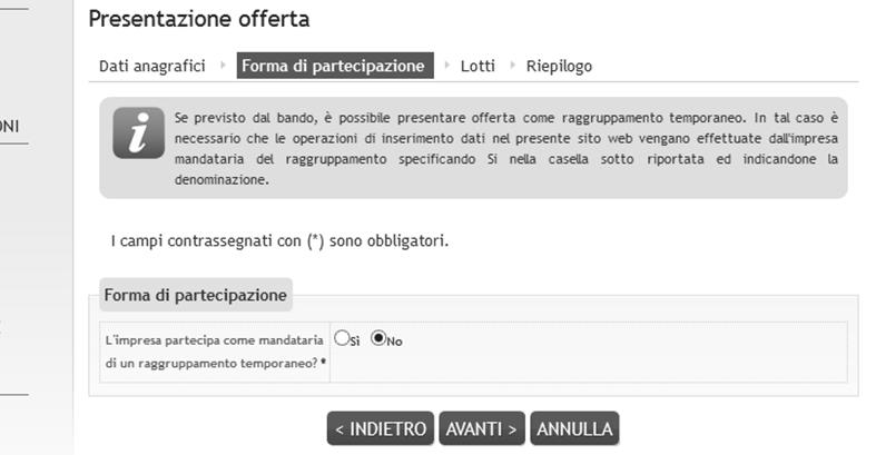 Figura 11 Premendo su Inizia compilazione offerta, viene presentata la sintesi dei dati anagrafici dell operatore economico affinché proceda a verificare che siano aggiornati.