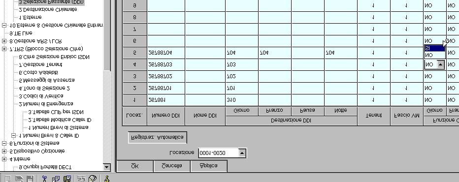 LINEE DDI Attivare il servizio CLI nelle fasce orarie desiderate e sulle locazioni dei numeri DDI, cliccando su SI Inserimento