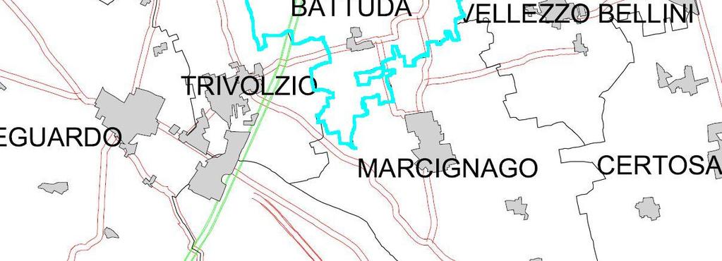 INQUADRAMENTO TERRITORIALE COMUNE DI BATTUDA Urbanizzato a residenza, produttivo o misto Confine comune Battuda Confine comuni limitrofi Strade Provinciali Autostrada Milano - Genova Questi aspetti