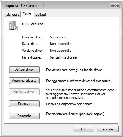 dispositivi, avviare la voce USB Serial Port mediante -.