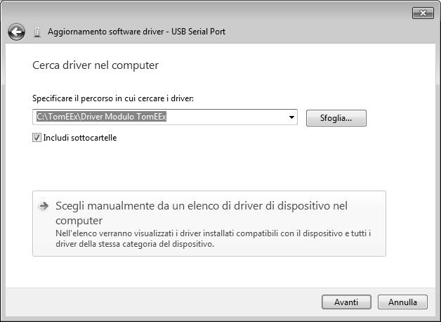 finestra, care sulla voce Cerca il software del driver nel computer.