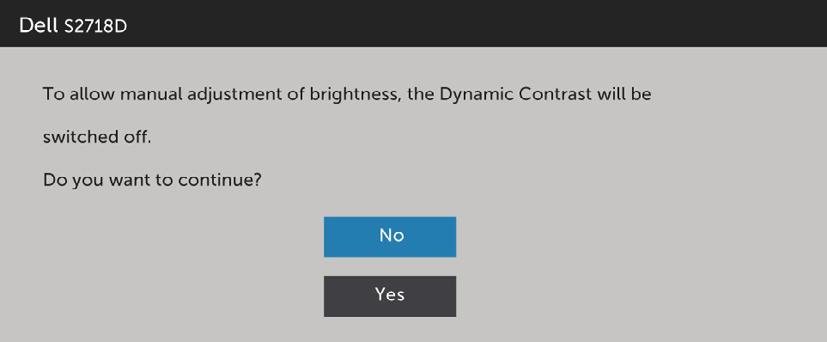 Messaggi d'avviso OSD Quando si abilita la funzione Dynamic Contrast (Contrasto dinamico) (nelle seguenti modalità predefinite: Game