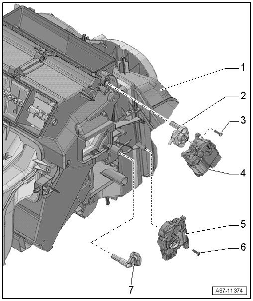 Page 3 of 8 1 - Riscaldatore e climatizzatore 2 - Leva di comando q Per diaframma defrost 3 - Vite 4 - Servomotore del diaframma defrost -V107- q Con potenziometro del servomotore del diaframma