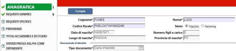 destra della voce indica il numero di dati inseriti (ad esempio ) Il primo passaggio obbligato è dalla voce in cui compaiono i dati inseriti nella precedente pagina