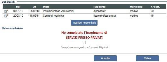 In alcuni casi è previsto di fare l upload di uno specifico documento necessario per la valutazione del titolo inserito.