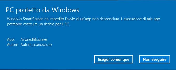 7. Installazione Airone Descrizione: viene richiesta la conferma per l'installazione di Airone (se è attivo Windows SmartScreen) Azione: è necessario confermare l'installazione premendo sul bottone