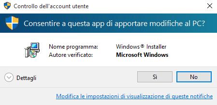 4. Conferma modifiche Descrizione: viene richiesta la conferma dell'utente per poter installare Windows Installer. Azione: è necessario confermare premendo sul bottone Si.