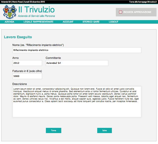 Scheda LAVORI ESEGUITI Il tasto rimarrà grigio fino a che non si inseriranno i dati richiesti ATTENZIONE!