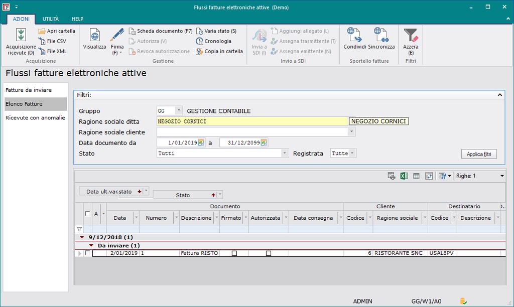 3) Successivamente all invio, oltre alla schedulazione impostata nella configurazione dell HUB Sistemi, è possibile verificare