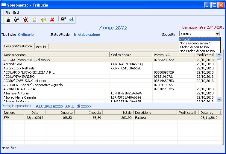 Visualizza operazioni Filtro selezione Inizialmente i documenti sono raggruppati per intestatari sui