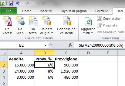 SINTASSI DELLE FUNZIONI Se «=SE(test;se_vero;se_falso)» ove: - test è un valore o un espressione qualsiasi che può dare vero o falso (il test mette a confronto due o più valori utilizzando gli