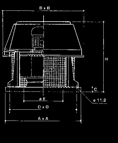 DIMENSIONI DIMENSION CENTRIFUGAL EXHAUST ROOF FANS TN TN/ATEX A x A B x B C D x D E H Kg TN Kg TN/ATEX 05 05 400 470 40 350 200 460 14 20 20 20 400 470 40 350 250 460 18 24 30 30 560 595 40 460 300