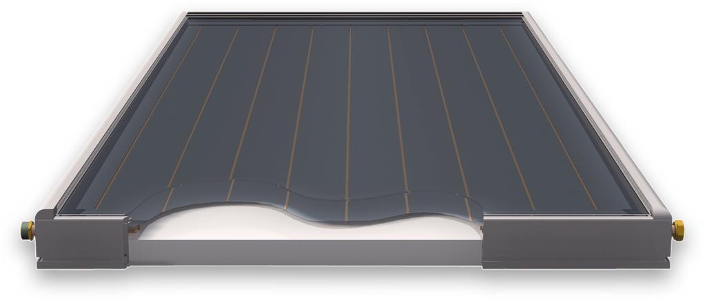 isolamento inferiore guarnizioni di tenuta chiusura inferiore connessioni idrauliche vetro solare temperato con spessore di 4 mm, antiriflesso, basso contenuto di ferro ed alta resistenza alla