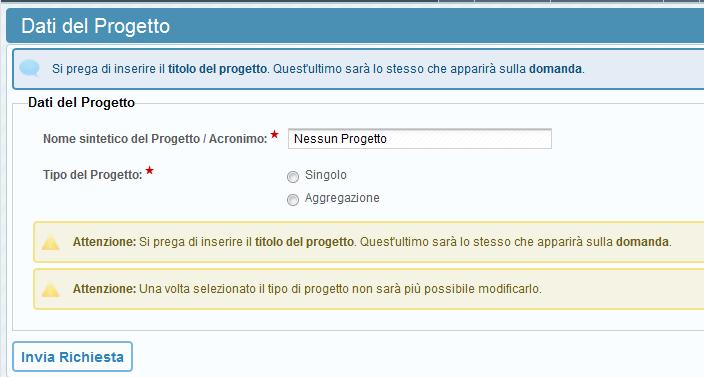 obbligatori aggiuntivi richiesti dal bando come Matricola INPS e Posizione INAIL.