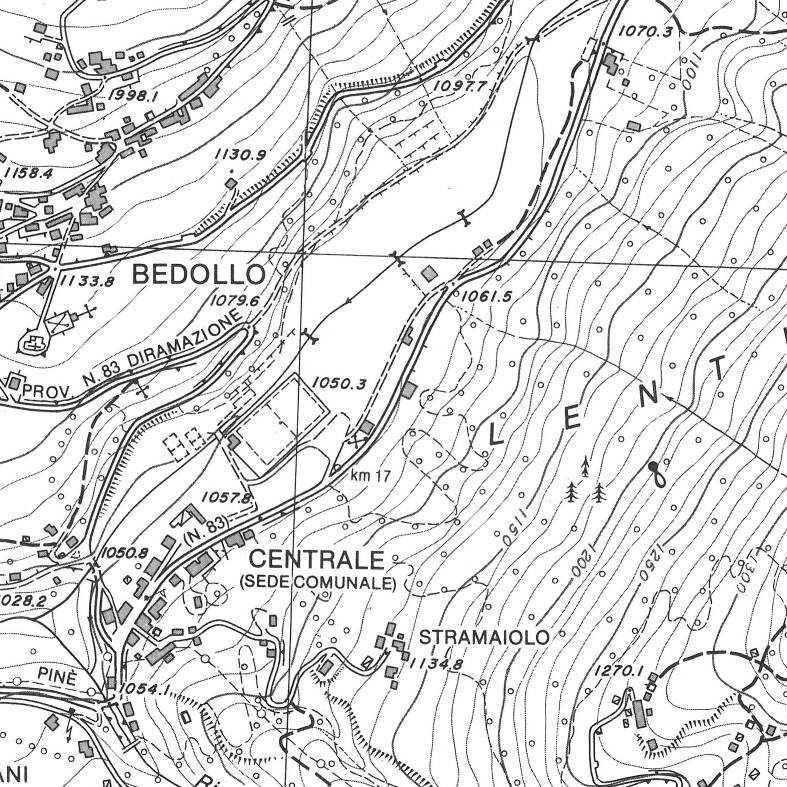 PIANO REGOLATORE GENERALE DEL COMUNE DI BEDOLLO LOCALITA': Centrale P.ED. 333 P.F. DATA RILIEVO: 08.10.2007 C.C. BEDOLLO COROGRAFIA scala 1:10000 foglio n.