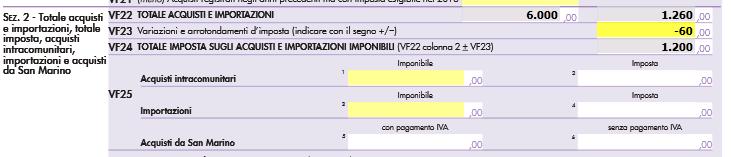 per le operazioni al 20% indicate nel campo VF11.
