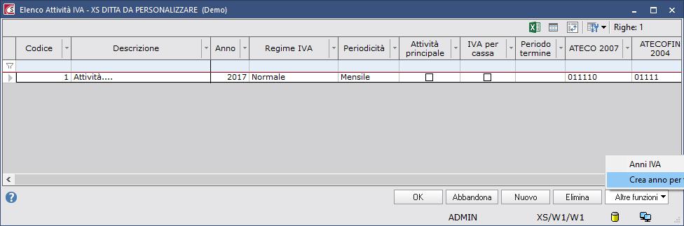 2. CREAZIONE NUOVO ESERCIZIO IVA Flusso operativo Accedete alla voce di menu "Configurazione Operativa -> Ditta > Dati ditta : selezionate la funzione "Contabilità IVA -> Attività IVA".