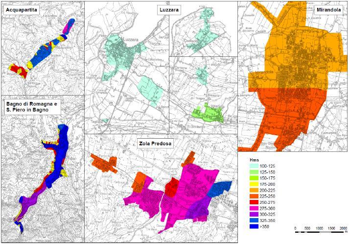 di alto strutturale sepolto (Mirandola) alti valori di pericolosità assoluta (H MS >225), maggiori