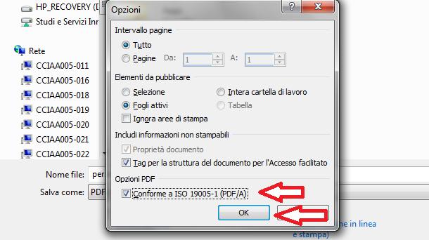 allegato B, B1, D Elenchi in PDF/A L elenco va salvato in PDF/A, per esempio con Ms Excel: da menu File