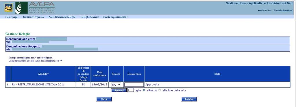 42. Fig. 42 La delega passerà nello stato Approvata dopo la conferma, e permetterà quindi la compilazione della domanda.