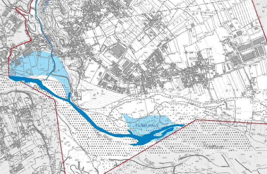 interventi di trasformazione del territorio. L immagine seguente riporta le aree a rischio idraulico individuate dal Piano d Area all interno del Comune di Vidor.