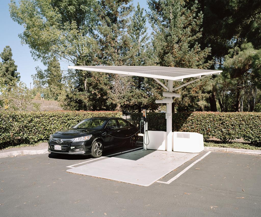Charge point and solar panel, Mountain View, California,