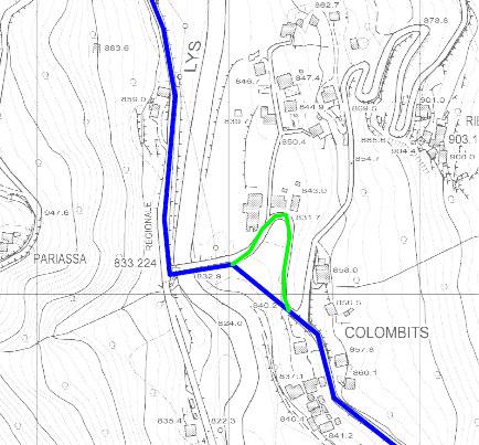 2.1.3 INTERFERENZA: Comune di Fontainemore - Interferenza nel tornate sopra località Colombits Tratto interessato Descrizione del soprassuolo In località Colombit, per non interferire con il tornante