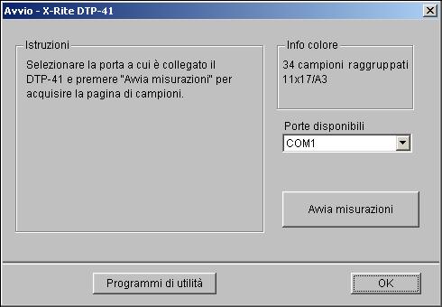 CALIBRAZIONE 45 9 Se necessario, selezionare la porta COM appropriata per il DTP41 dal menu Porte disponibili, quindi fare clic su Avvia misurazioni.