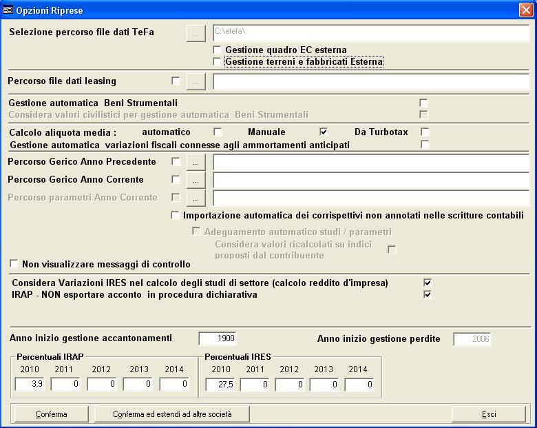 - 10 - Manuale di Aggiornamento 2.1.3 Opzioni Fondo Imposte Prima di effettuare la ripresa è consigliabile verificare le opzioni per il dichiarante che si vuole passare al dichiarativo, accedendo