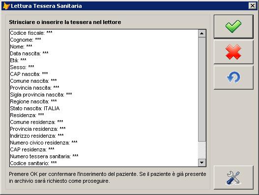 2. È mostrata la finestra 3. Strisciare o inserire la tessera sanitaria nel lettore. I dati letti sono mostrati nella finestra 4.