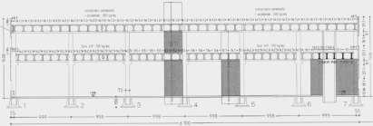 5 m); - travi principali precompresse (sezione ad T rovescio; h = 135 cm; L = 10 m) semplicemente appoggiate alle mensole dei pilastri.