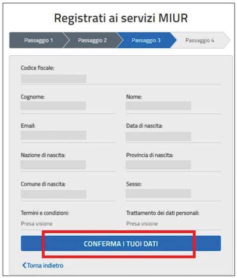 3- Passaggi 3: cnferma dei dati persnali (tast Cnferma i tui dati ):