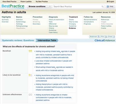 Evidenza Gli enunciati relativi al trattamento della malattie in Best Practice sono corroborati dalle ultime indicazioni del BMJ Evidence Centre.