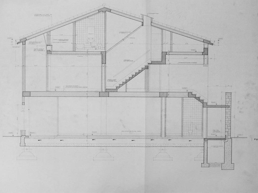 Fig. 94. Comparto Il Porto, blocco A-A, sezione trasversale sulla scala, copia eliografica, 14 luglio 1962 (csac).