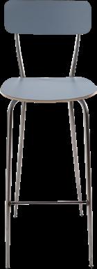 Iron barstool with wooden, aluminum or upholstered seat and back-rest.